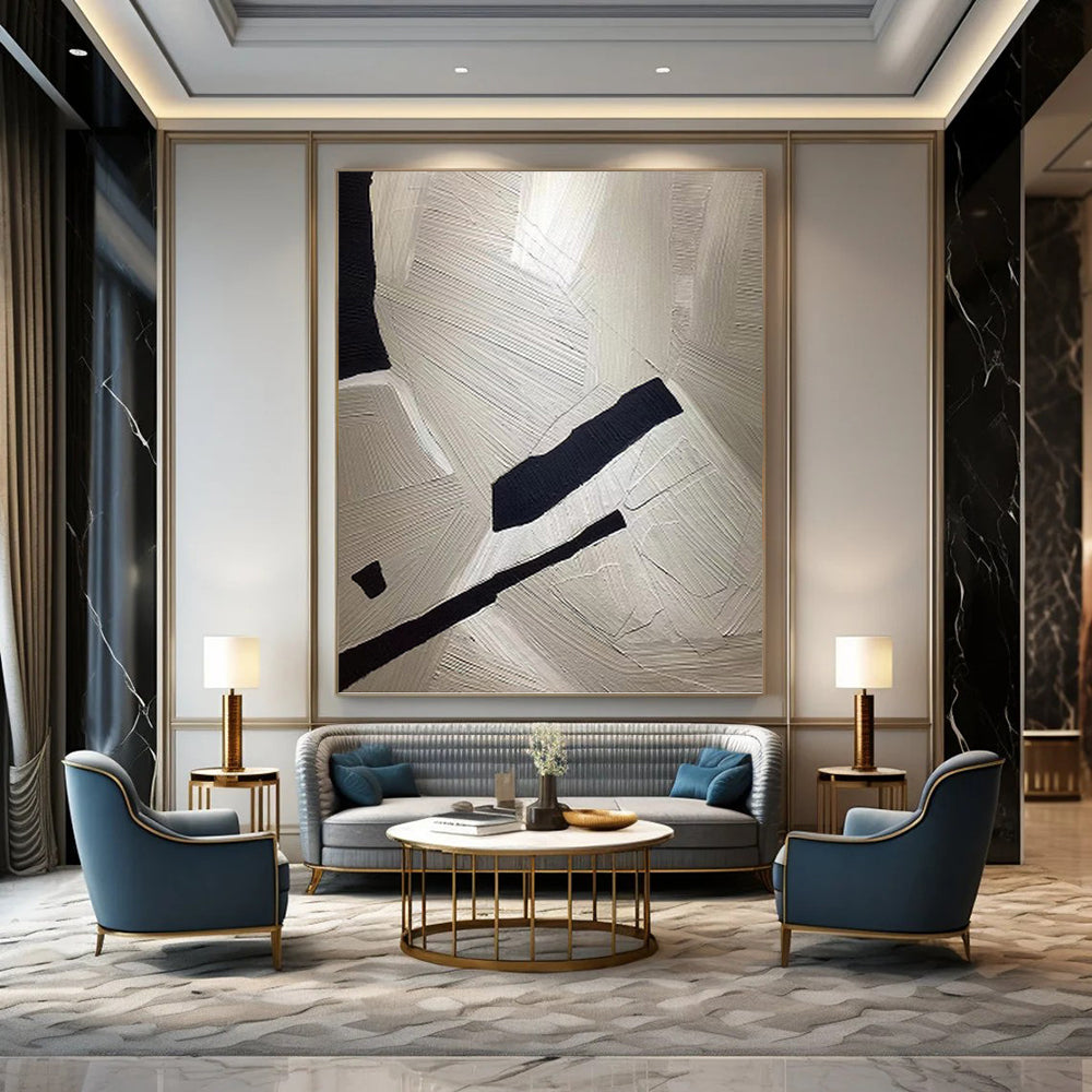 White & Black Textures - Abstract Textured Painting On Canvas DKH1241