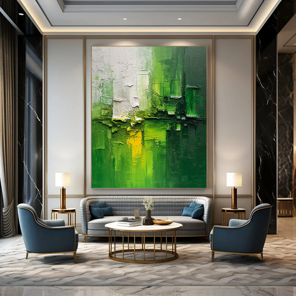 “Textured Green - Yellow Abstract” - Impasto Expressionist Painting On Canvas DTP003