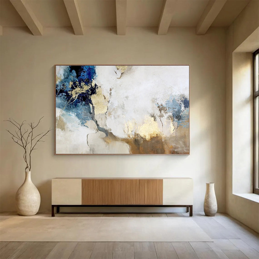 “Blue - Gold Abstract Repetition” Abstract Acrylic Painting On Canvas DKH509