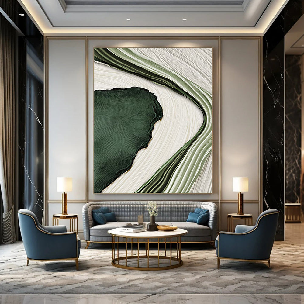 Organic Green and White Abstract Forms - Abstract Painting On Canvas DKH1473