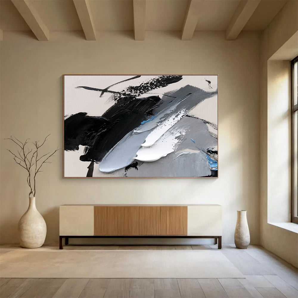Bold Black and Gray Abstract Painting On Canvas DKH310