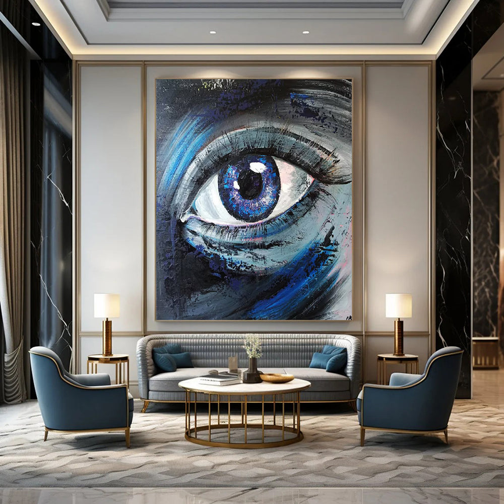 “Soulful Blue Gaze” - Blue - Toned Eye Close - up Painting On Canvas CT2187