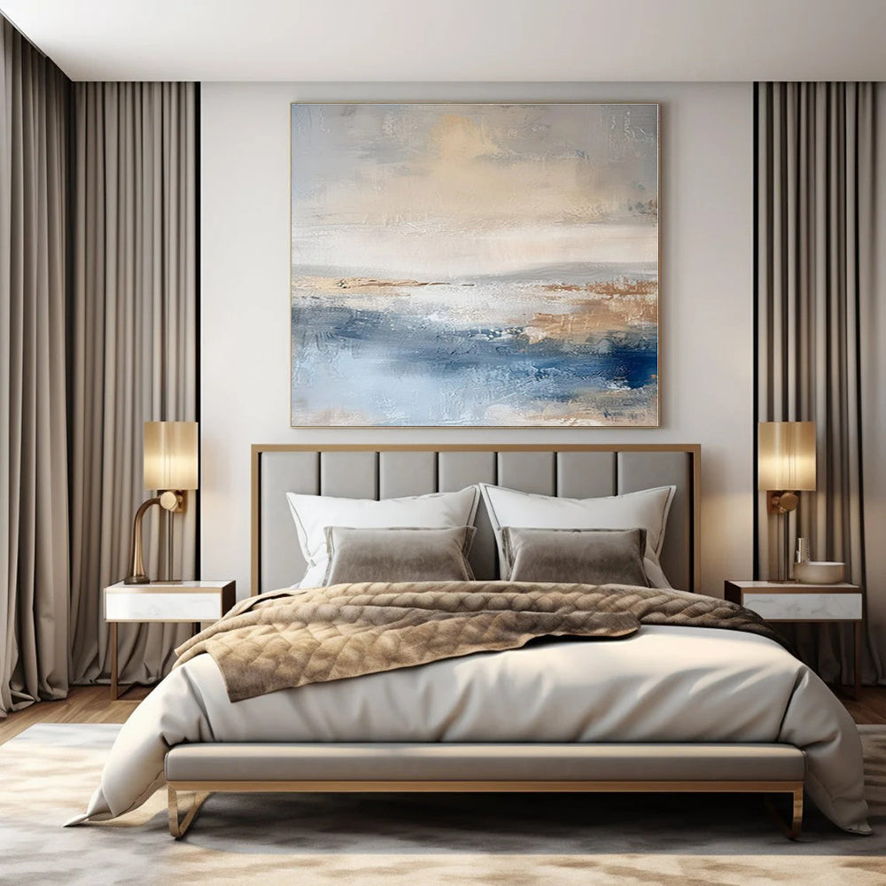 Soft Blue & Brown Abstraction - Abstract Minimalist Acrylic On Canvas CT1340