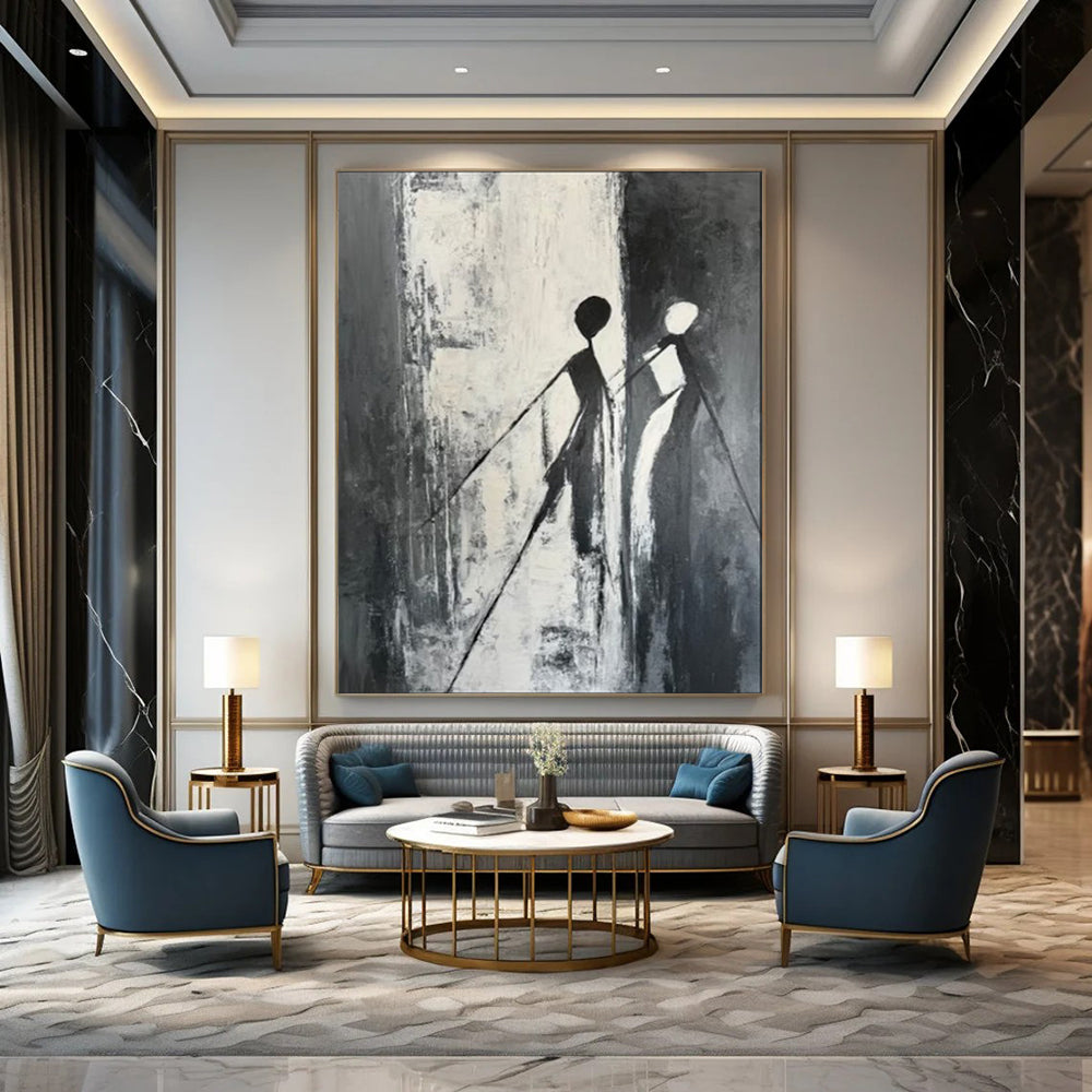 “Silhouettes in Black and White” - Minimalist Figurative Painting CT1996