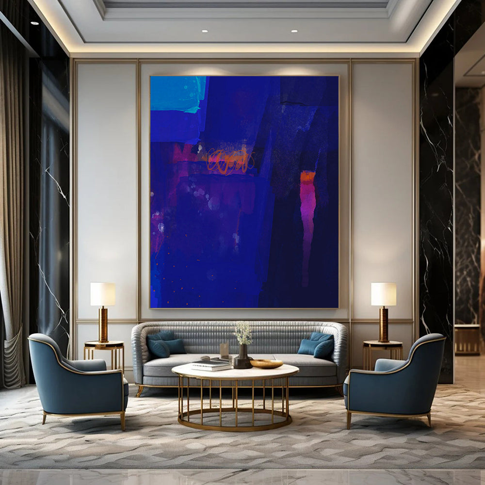 Deep Blue, Neon Accents - "Midnight Neon" - Abstract Acrylic Art CT1820
