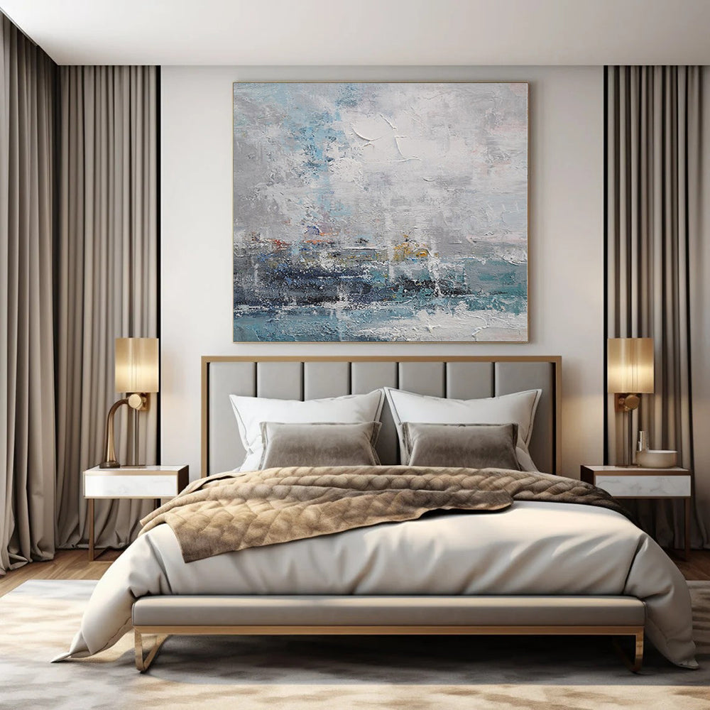 “Textured Blue - Gray Coastal Impression” – Impasto Seascape Painting CT1108