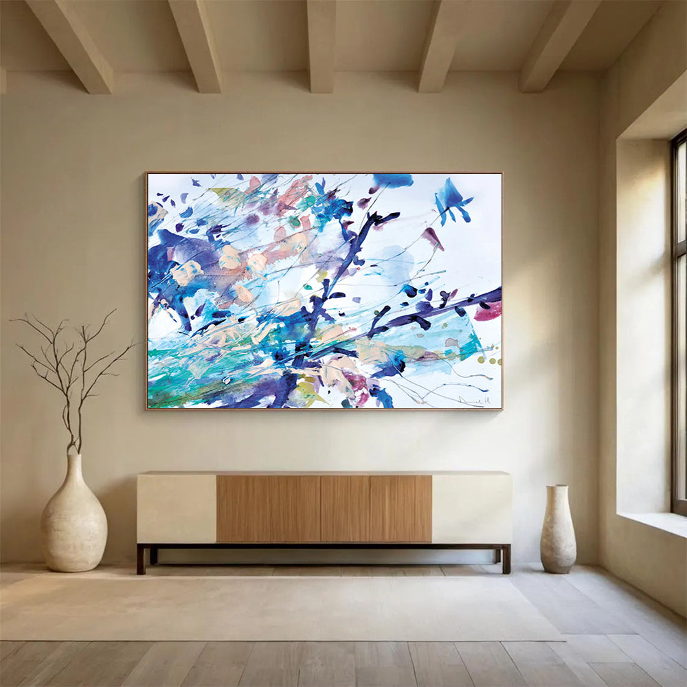 “Colorful Floral Splash” Watercolor - style Abstract Painting On Canvas DLZ147
