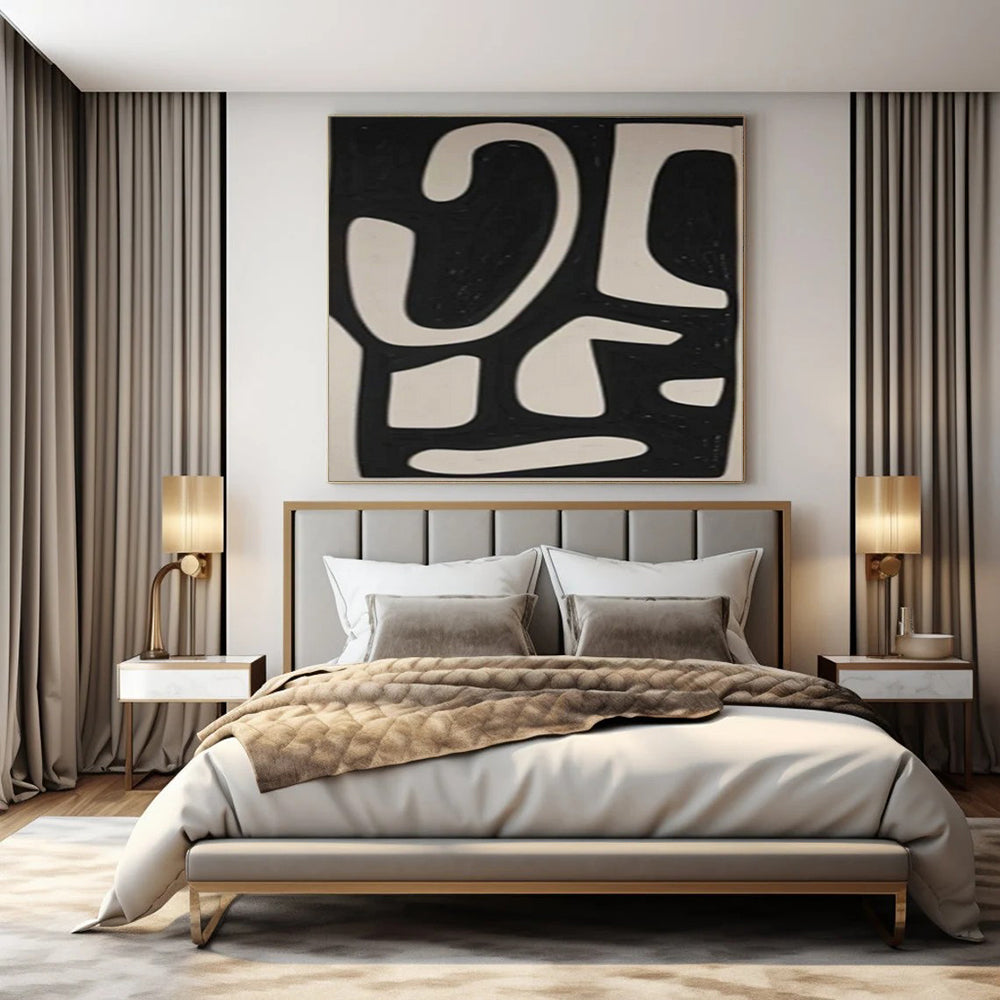 “Dynamic Black - White Forms” – Abstract Geometric Painting CT1076