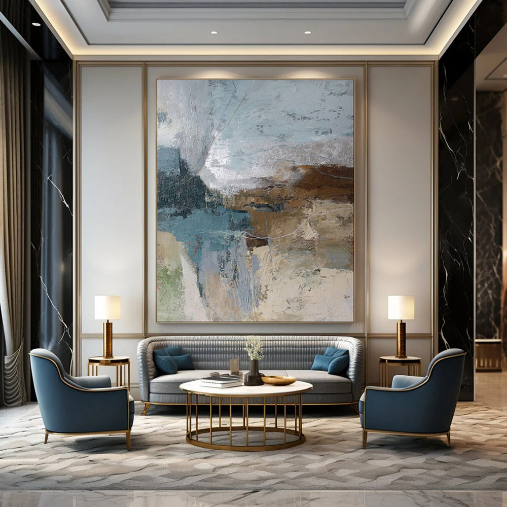“Layered Blues and Browns Abstract Textures” - Abstract Oil Painting CT1923