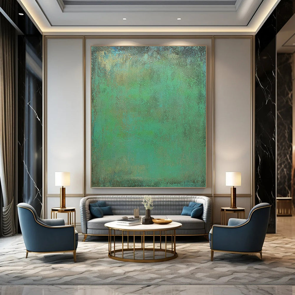 “Teal & Green Textured Canvas” - Teal, Green & Brown Textured Abstract Painting On Canvas DKH1213