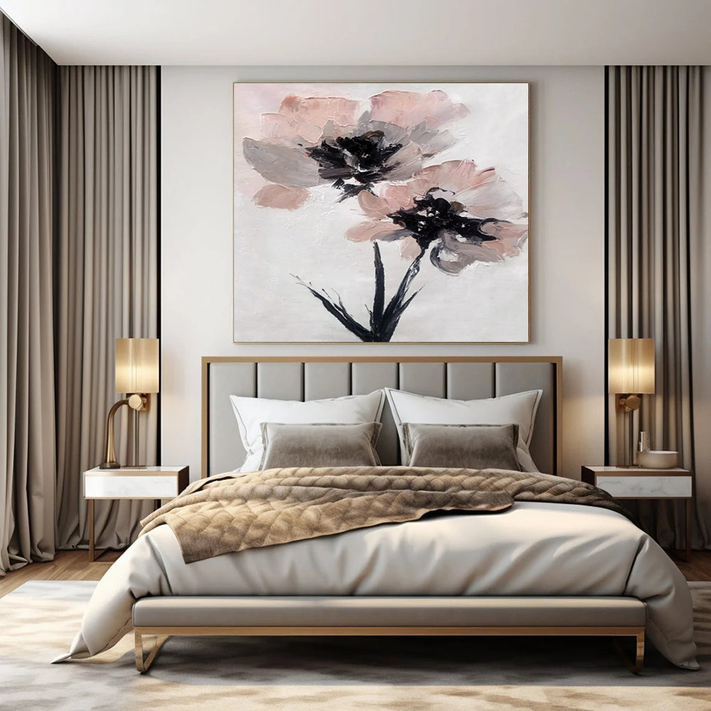 Textured Pink Flowers - Impasto Floral Acrylic Painting CT1428