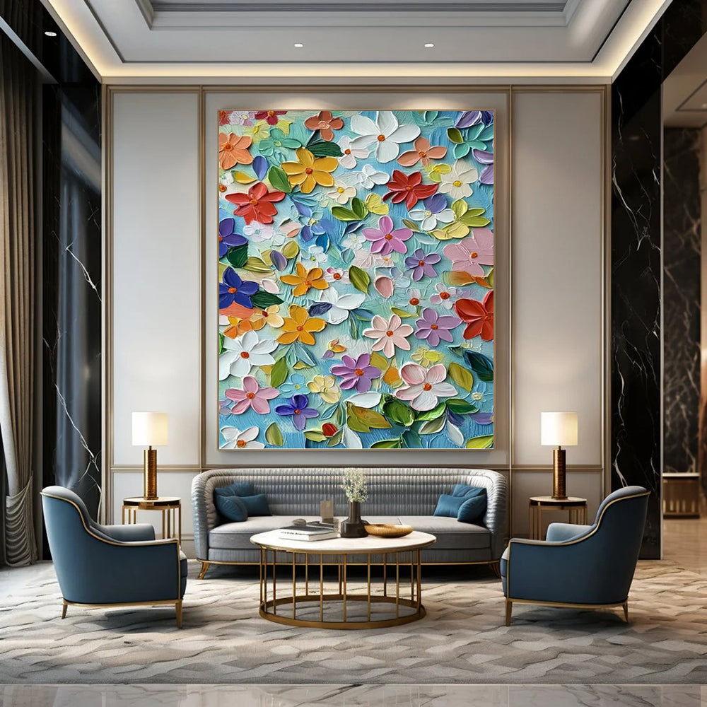 “3D Floral Burst” - Colorful 3D Flower Textured Painting On Canvas DKH1551