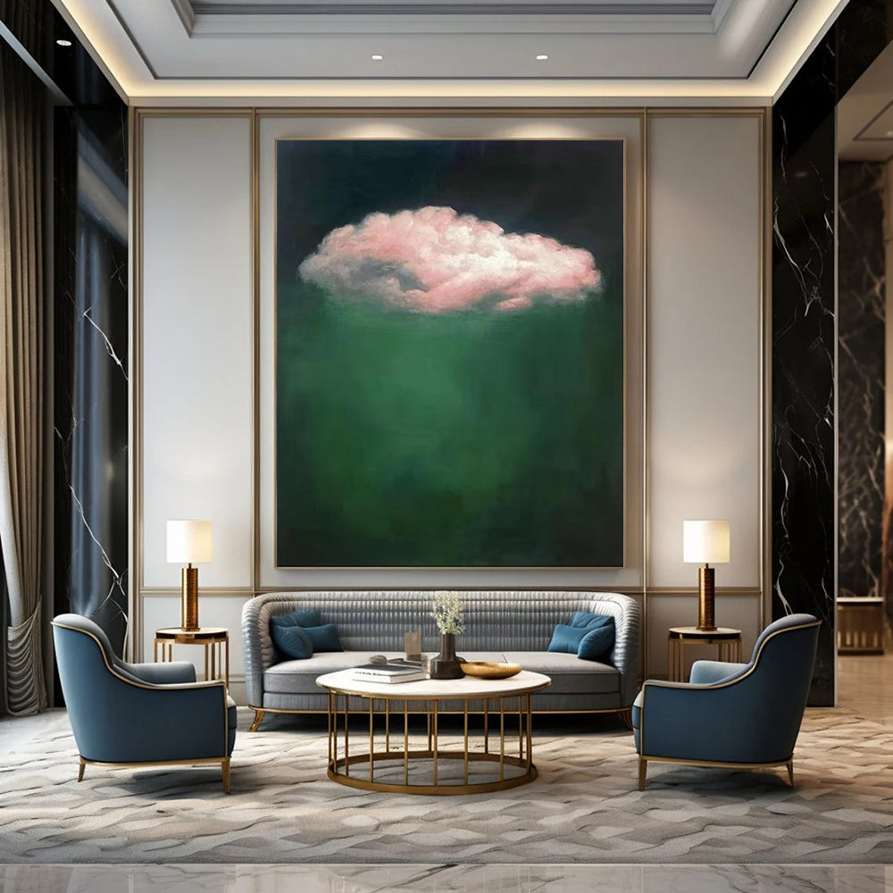 “Pink Cloud in Green Depths” - Surreal Cloud Painting CT1984