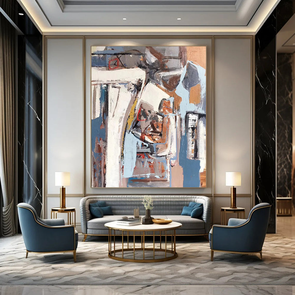 “Gray - Blue Abstract Forms” - Abstract Cubist - Style Painting On Canvas DTP041