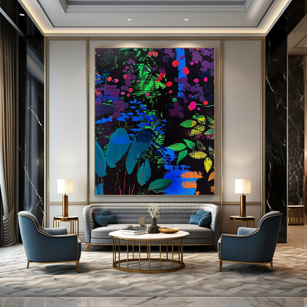 “Neon Floral Night” - Abstract Floral Painting On Canvas DTP095