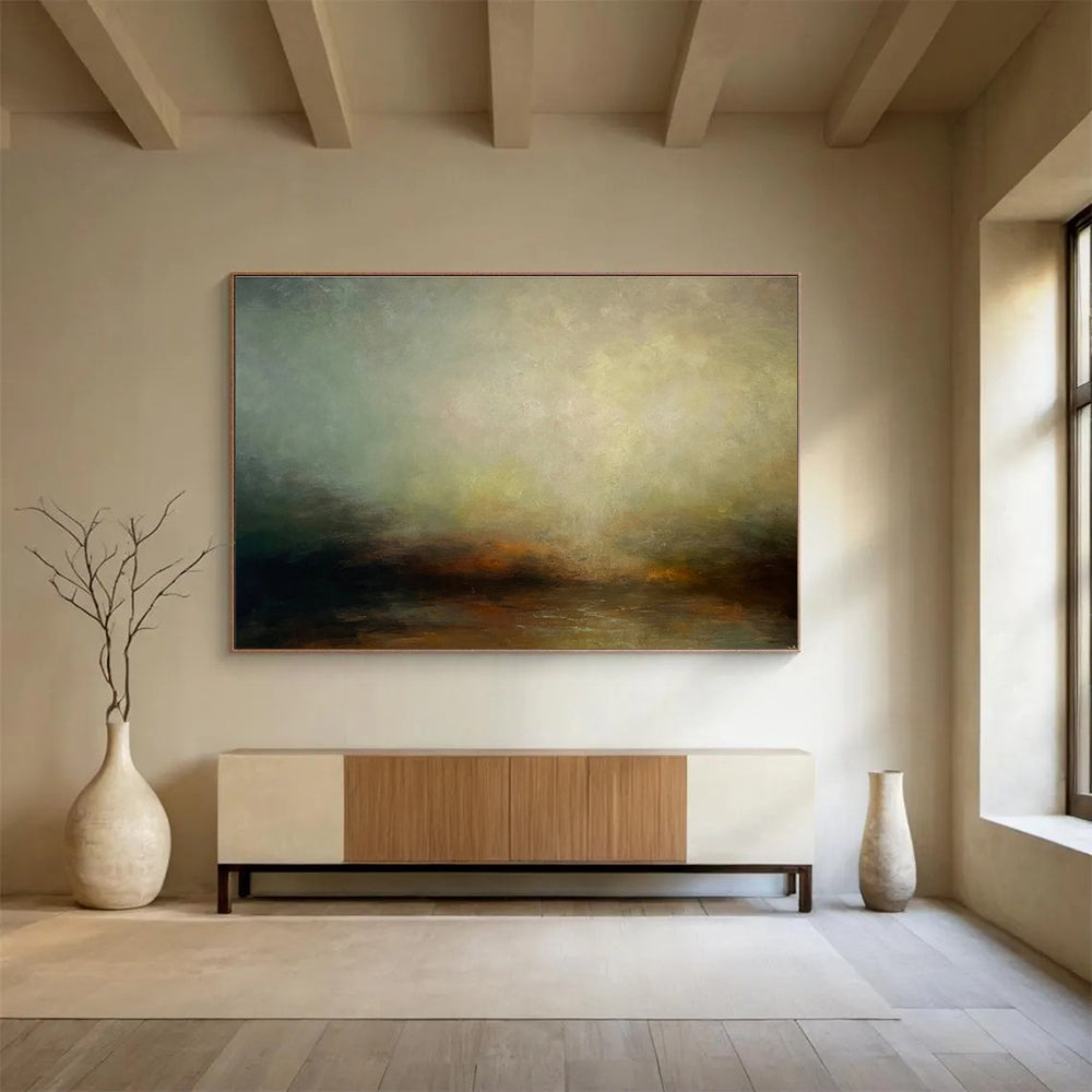 “Muted Earth Tones Abstract Horizon” - Minimalist Landscape Painting On Canvas DKH773