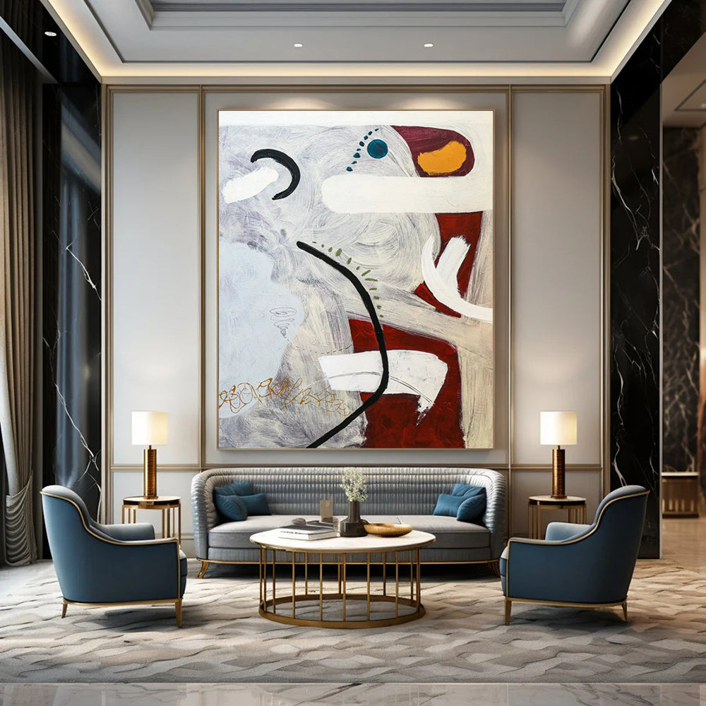 Mixed Media Abstract - Reds, Whites, and Intricate Details Painting On Canvas CT2380