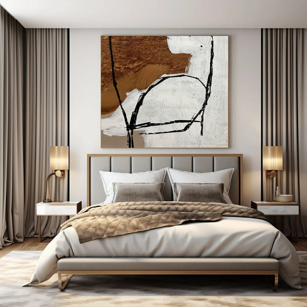 “Expressive Beige - Black - White Abstract (Detail)” – Abstract Expressionist Painting CT1112