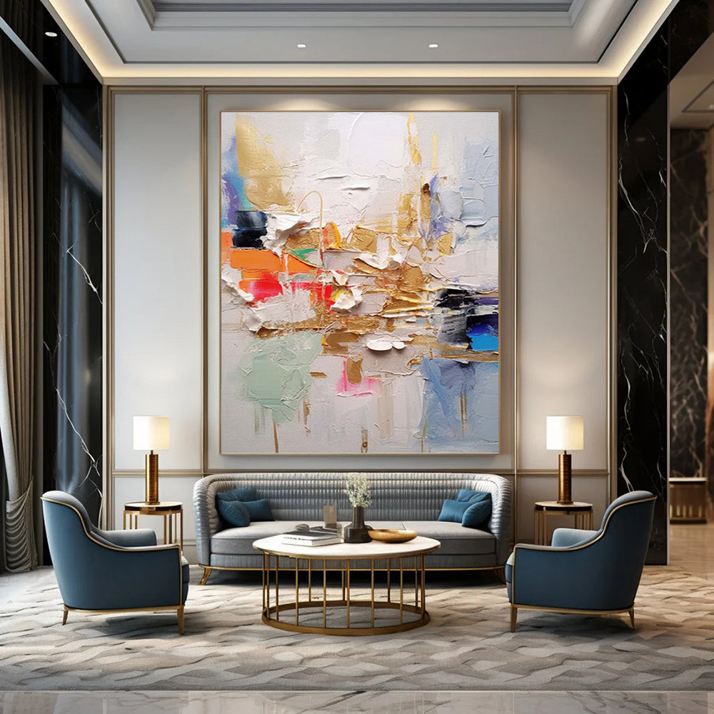 “Colorful Textured Abstraction with Gold Accents” - Vibrant Abstract Painting On Canvas DKH1056