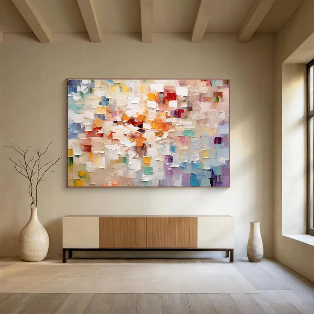 “Soft - Colored Patchwork - Pastel Squares Abstract Painting On Canvas” DKH862