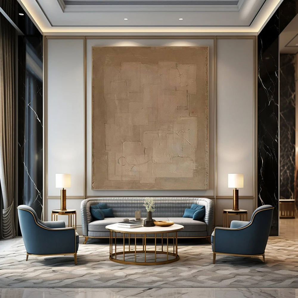 “Beige Minimalist Geometry ‘Subtle Structure’” - Textured Abstract Painting On Canvas DTP334