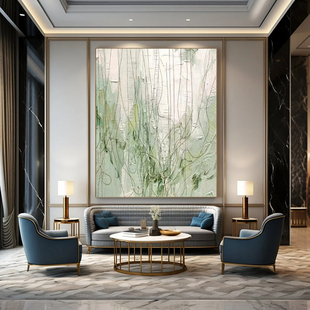 Green & White Textured Lines - Abstract Line - Art Painting On Canvas CT2280