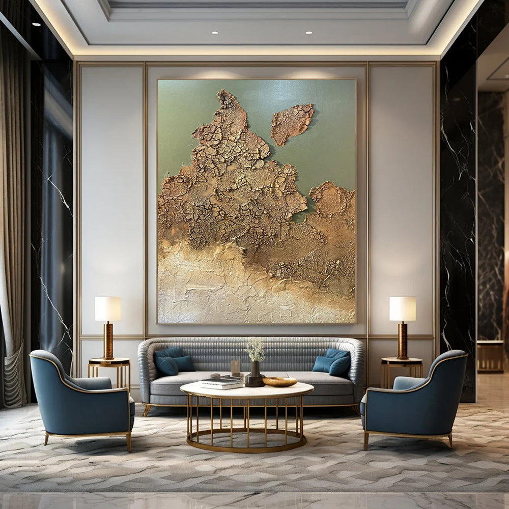 “Arid Dreams” - Brown & Green Cracked Terrain Painting On Canvas DKH1509