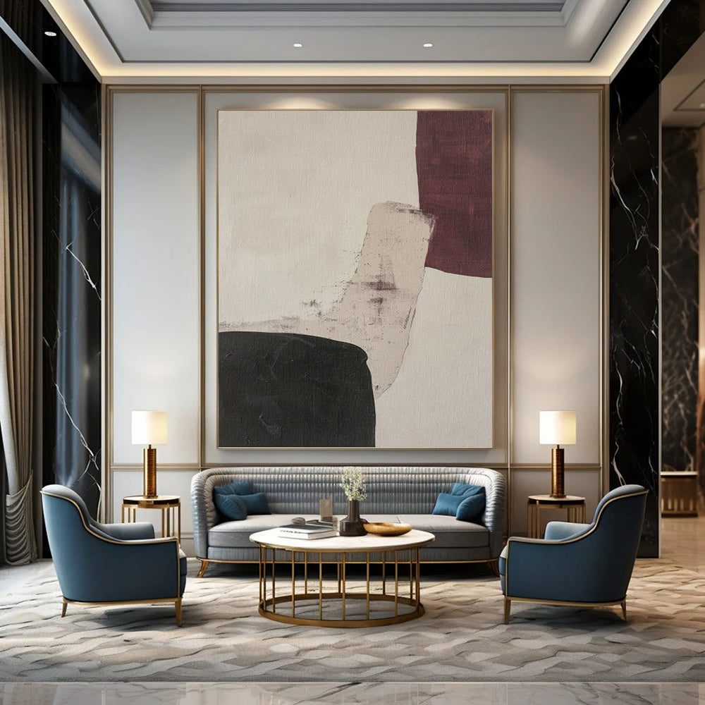 Beige, Burgundy & Black - Textured Blocks Painting On Canvas DKH1152