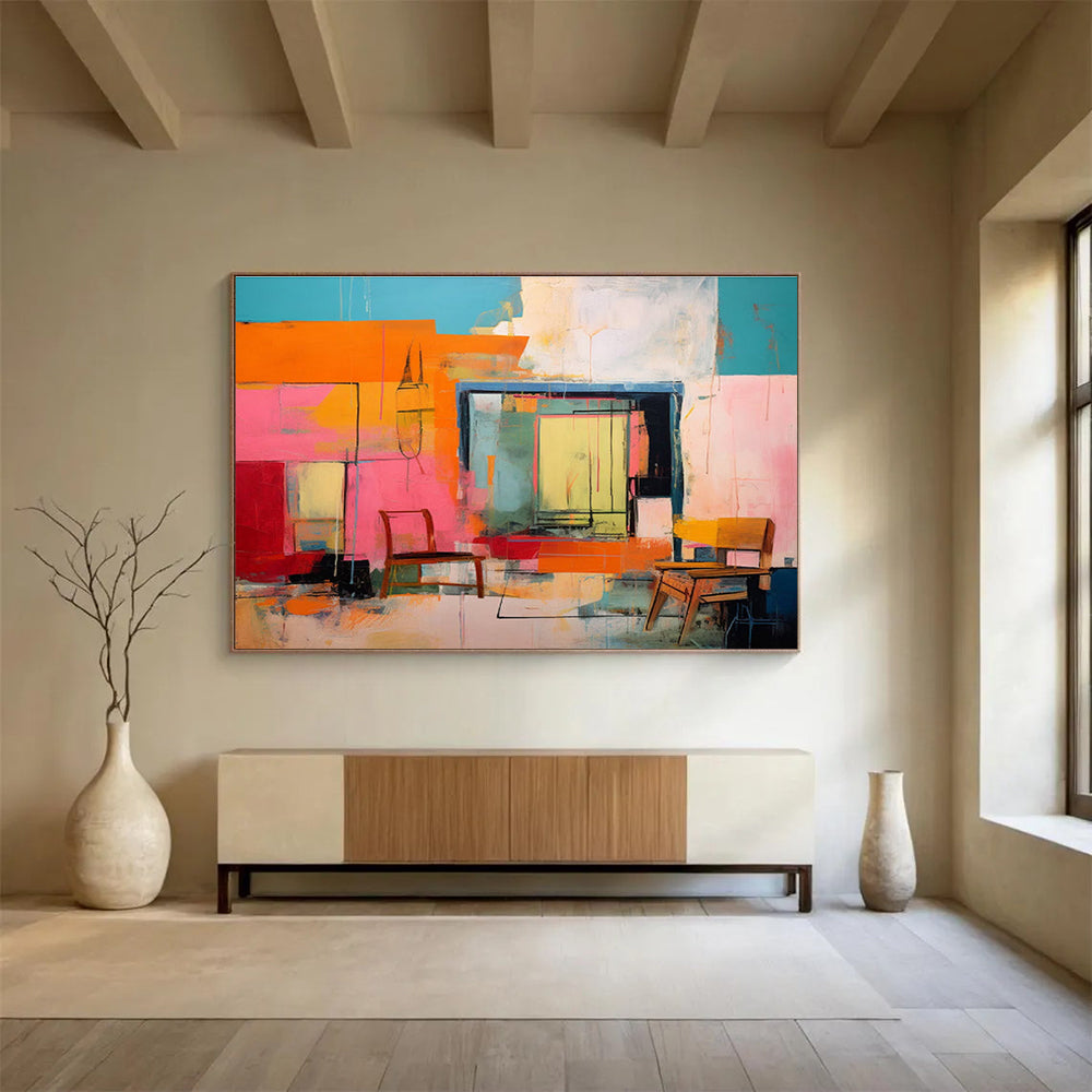 Colorful Abstract Interior - Abstract Interior Painting On Canvas DKH639