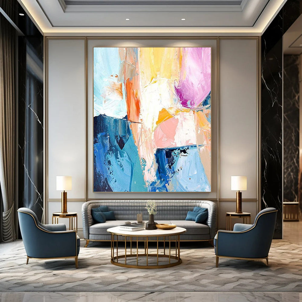 “Color - Clash Harmony” - Blue, Orange, Pink Dynamic Abstract Shapes Painting On Canvas DTP280