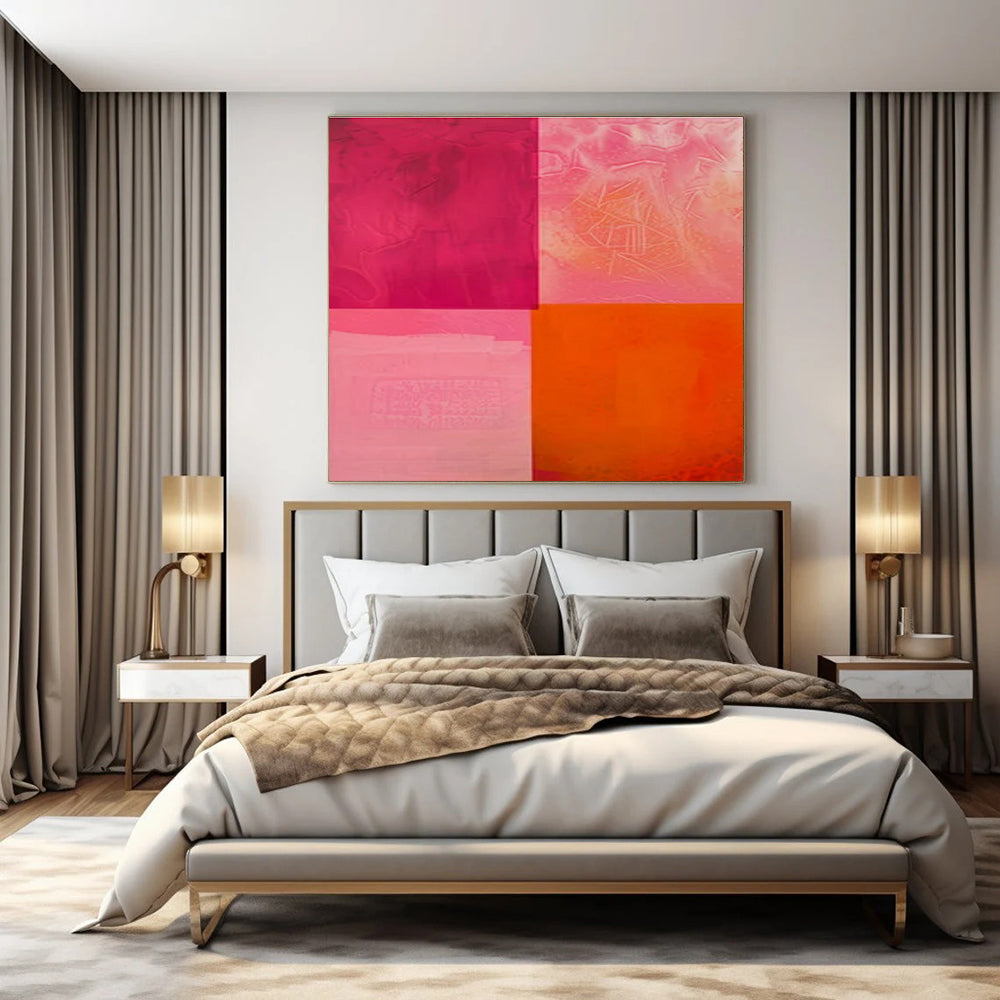 Pink & Orange Textured Quadrants - "Vibrant Veils" - Abstract Textured Painting CT1479