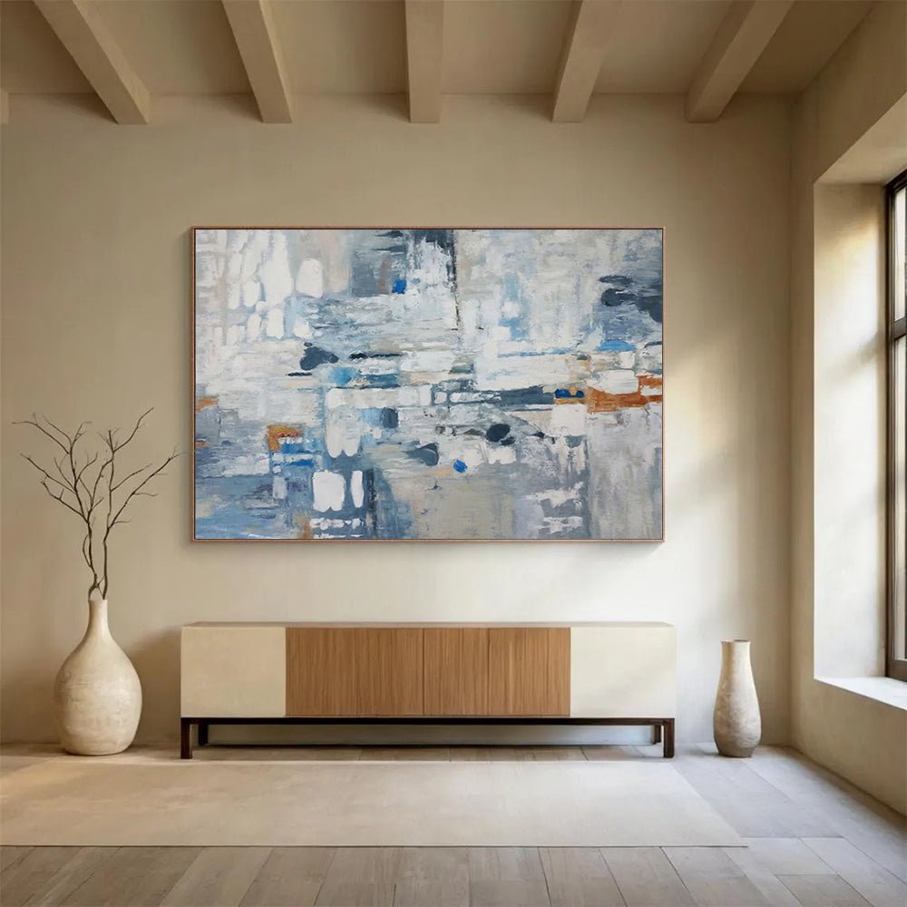 “Blue, Gray, Abstract ‘Urban Mosaic’” - Abstract Cityscape Painting On Canvas DLZ018