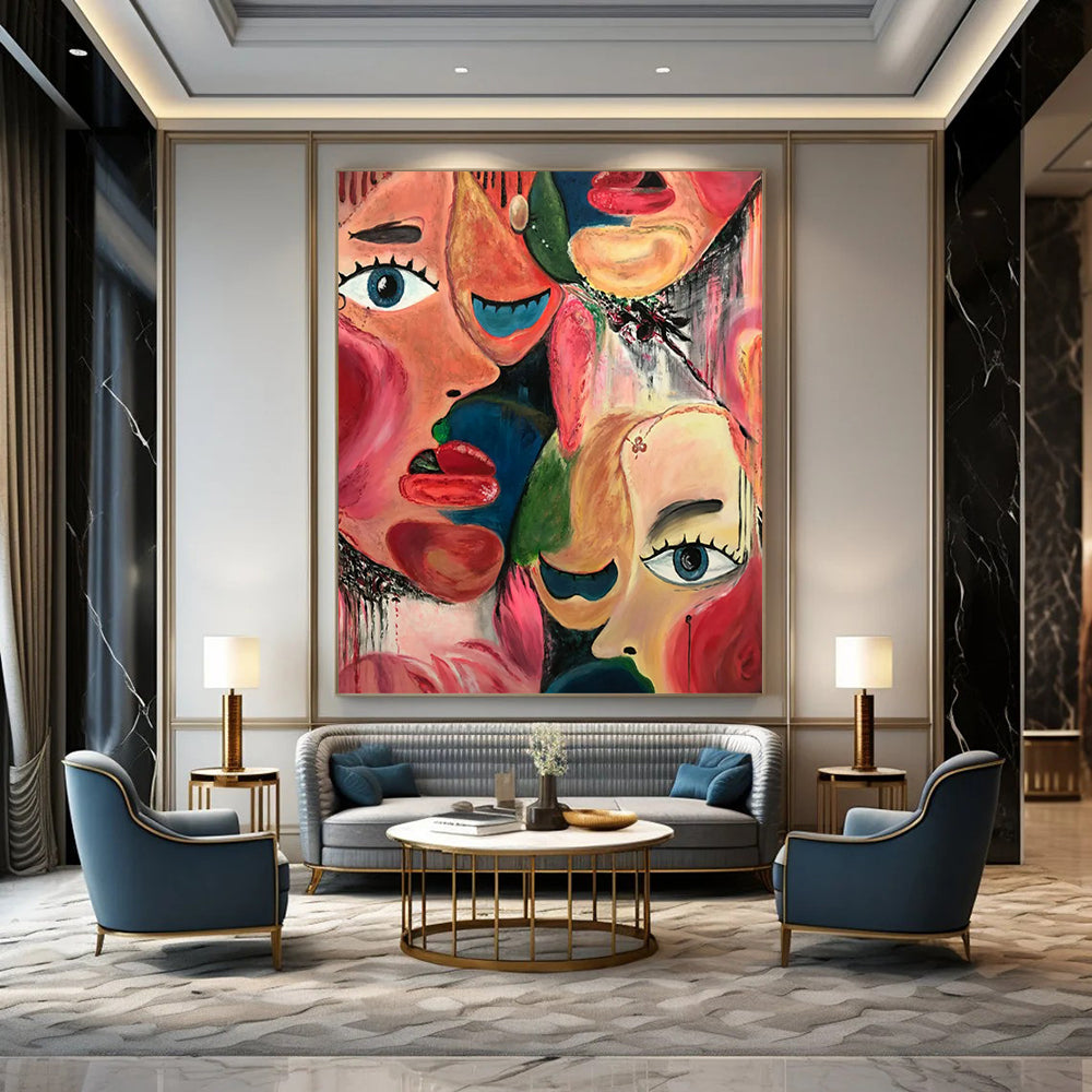 “Colorful Faces” - Vivid Abstract Portrait Painting On Canvas CT2235