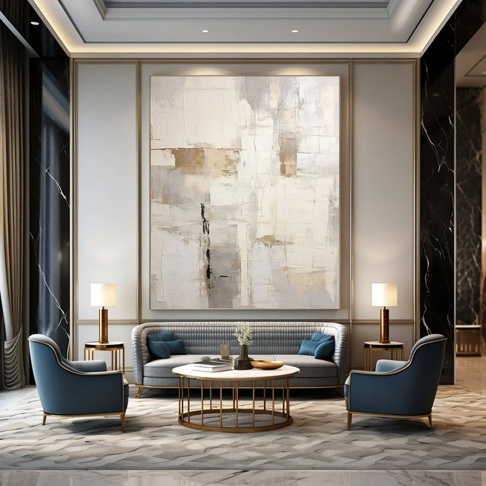 Neutral Grid Abstract - Abstract Geometric Painting On Canvas DKH1255