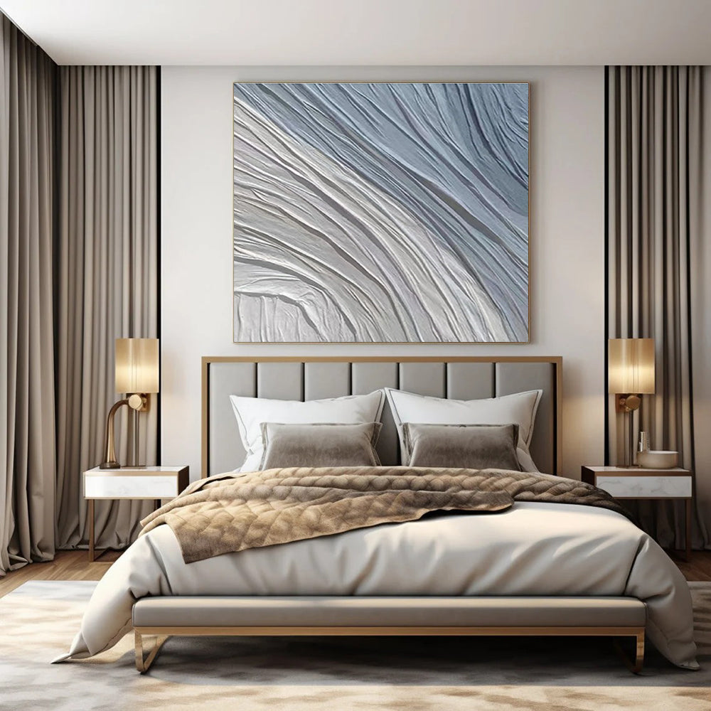Grey - Blue Textured Waves - Textured Abstract Acrylic Painting CT1431
