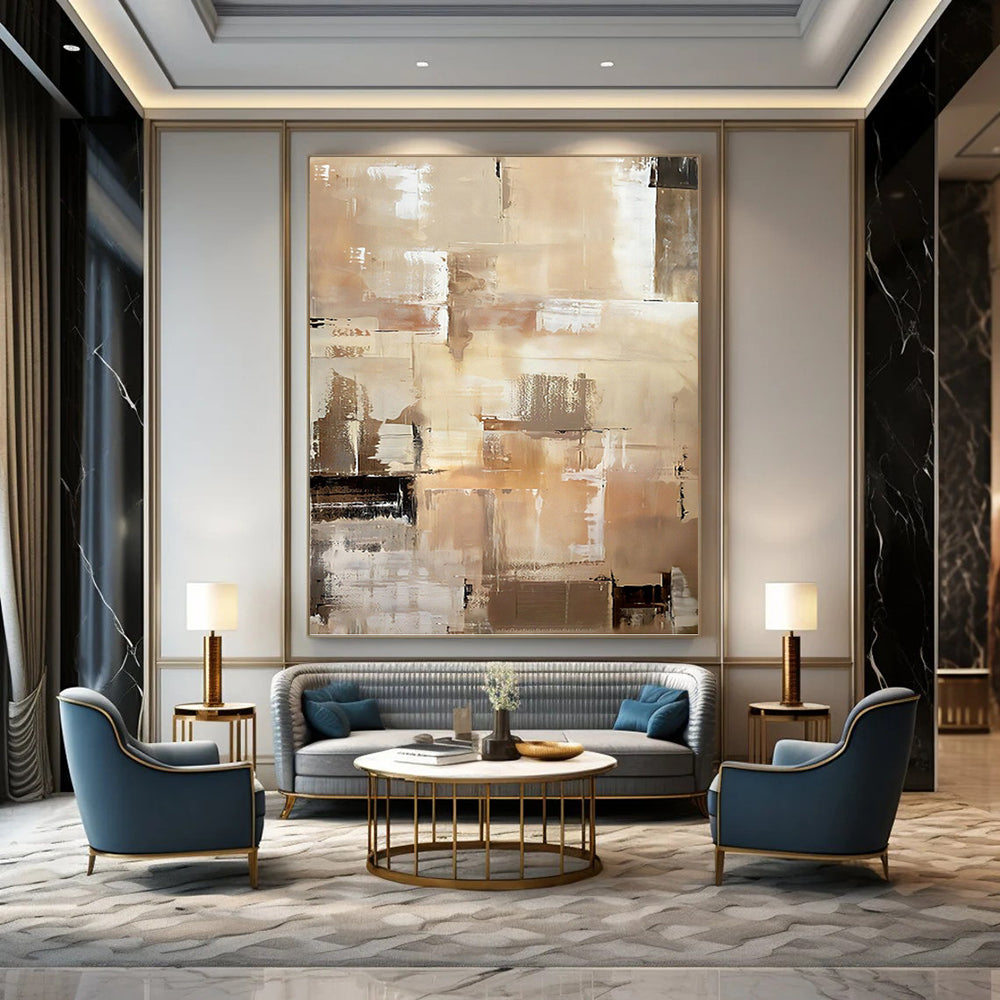 “Beige & Brown Abstract Cubist - Style” Painting On Canvas DKH0984