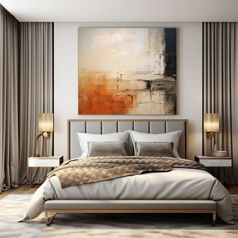 Warm Tones with Black Lines - Abstract Geometric Acrylic On Canvas CT1335