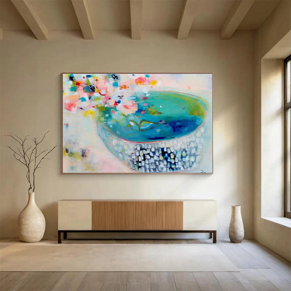 Colorful Floral Bowl - Vibrant Hues and Playful Patterns Painting On Canvas DKH062