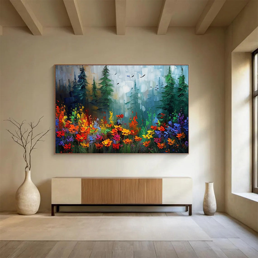 “Rainbow Forest Wildflowers” - Enchanting Landscape Painting On Canvas DKH839
