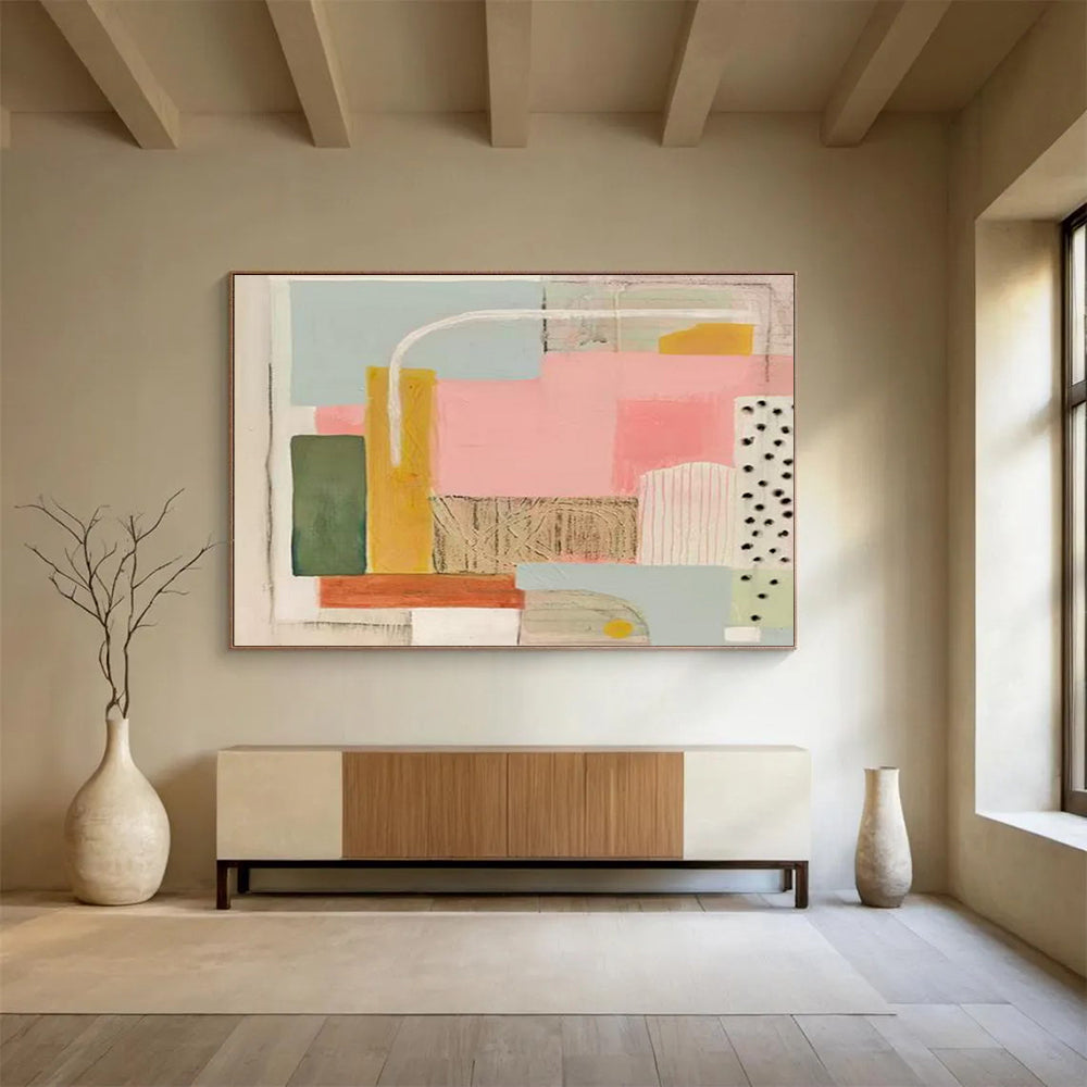 Pastel Geometric Shapes - Minimalist Abstract Painting On Canvas DLZ204