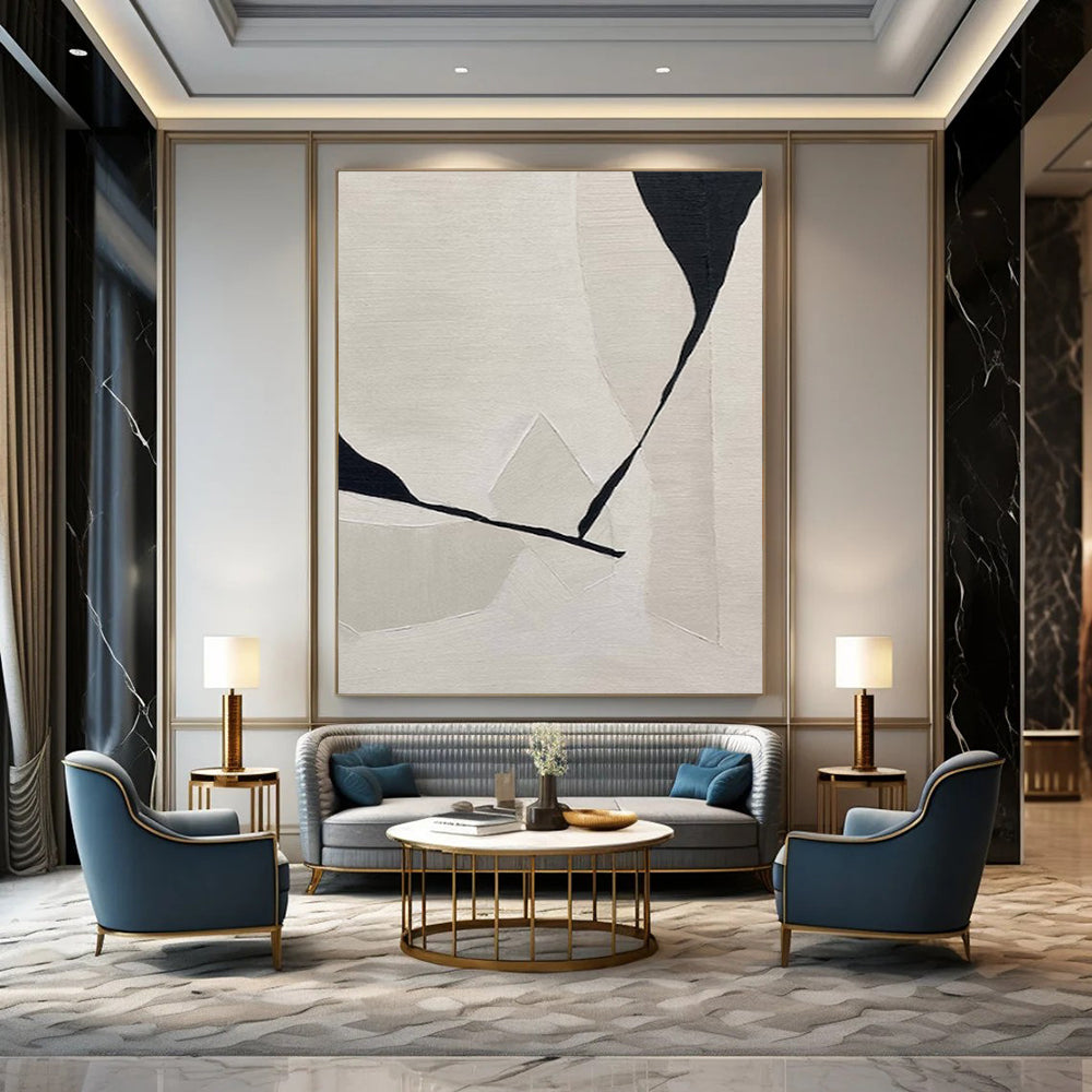 “Black & White Geometry 2” - Minimalist Abstract Painting On Canvas CT2249