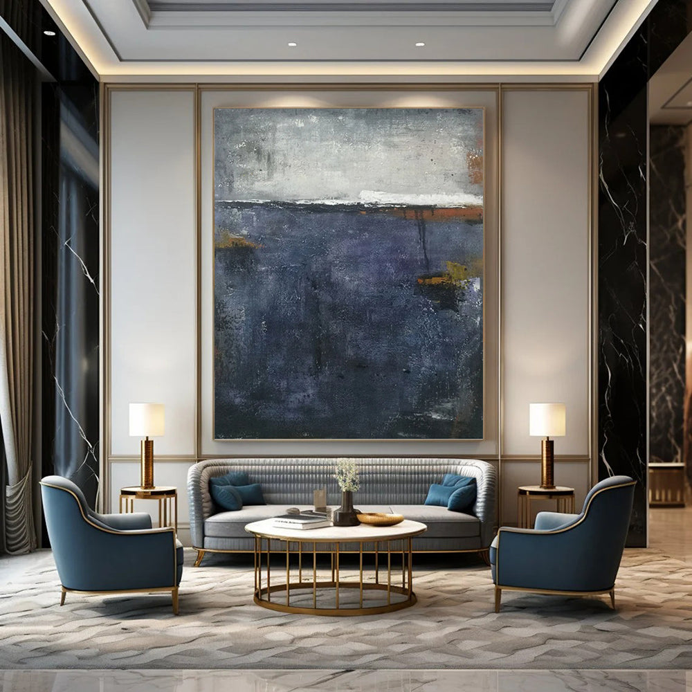 “Moody Waters” - Shades of Blue and Gray Abstract Landscape Painting On Canvas DKH1573