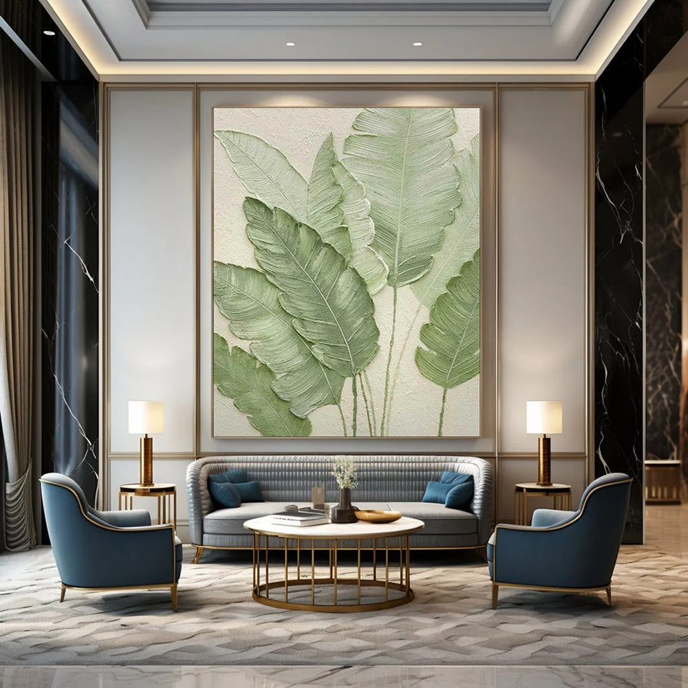 “Textured Ferns in Sage” - 3D Botanical Plaster Art on Canvas CT1876