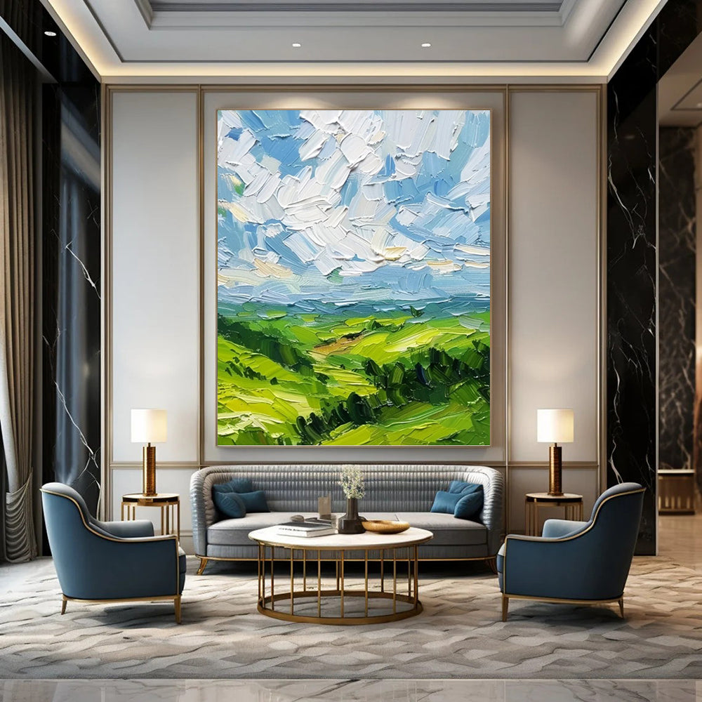 “Impasto Greenery” - Textured Green Landscape with Impasto Technique Painting On Canvas DKH1557