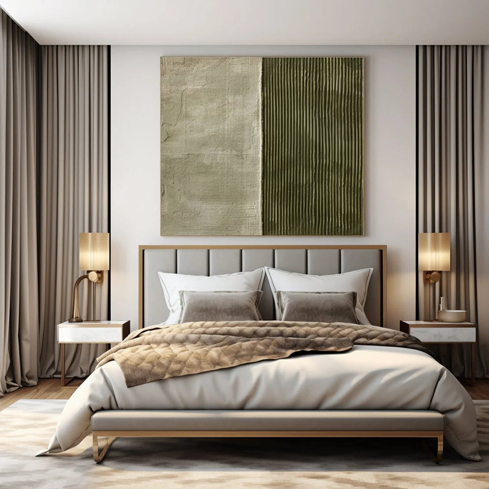 Grey - Green Split Texture - Minimalist Textured Acrylic Painting CT1383