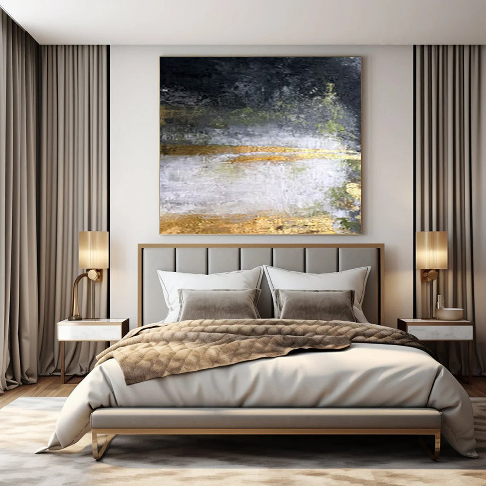“Black, Gold, Green Mystic Realm” – Dark - Toned Abstract Art CT1008