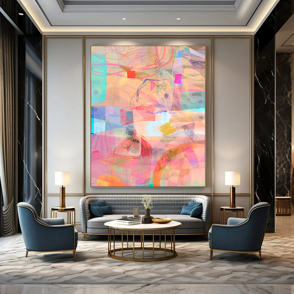 Colorful Geometric Shapes, Soft Lines - "Pastel Geometry" - Abstract Geometric Painting CT1861