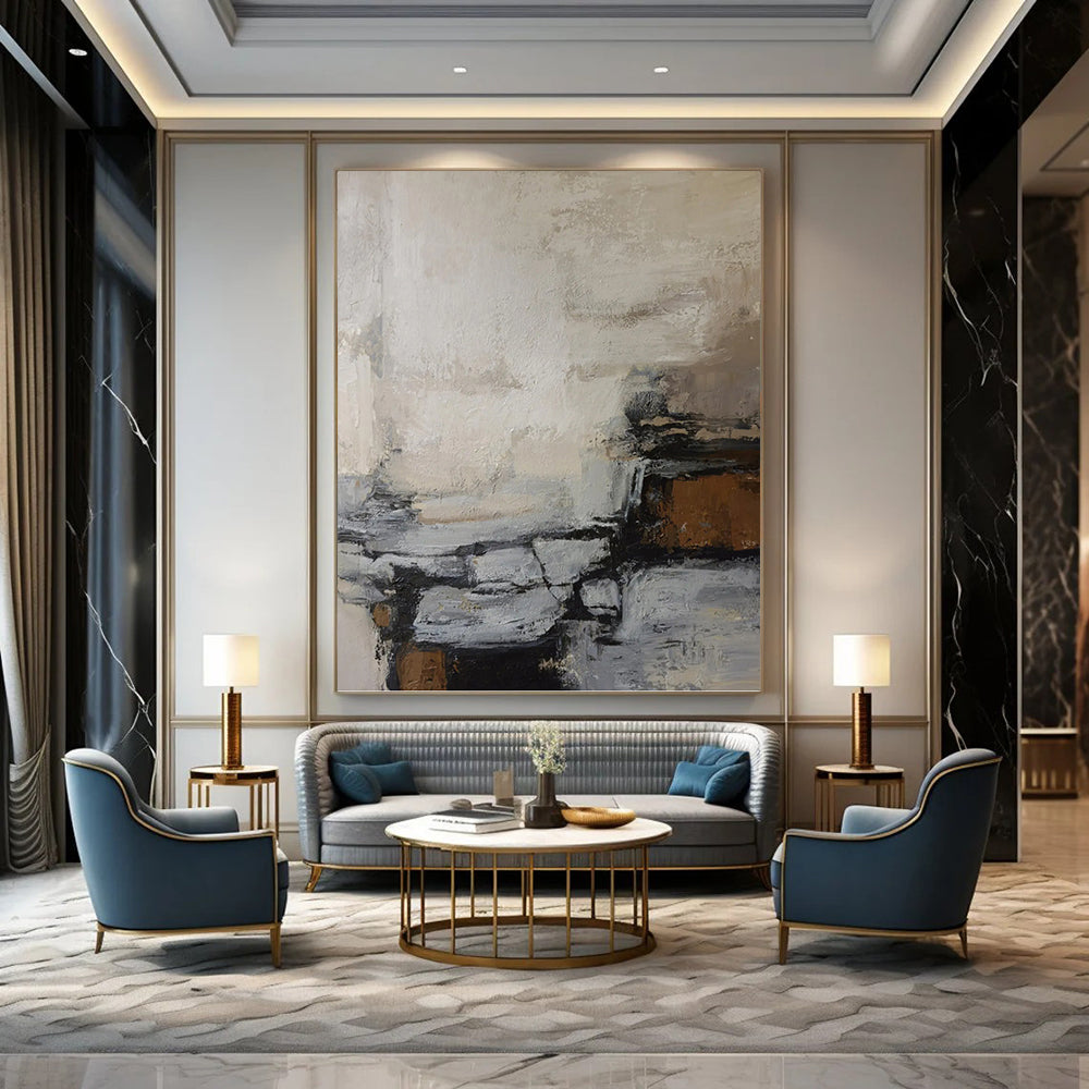 “Neutral Tonal Abstract” - Beige, Gray & Brown Expressionistic Painting On Canvas DKH1007