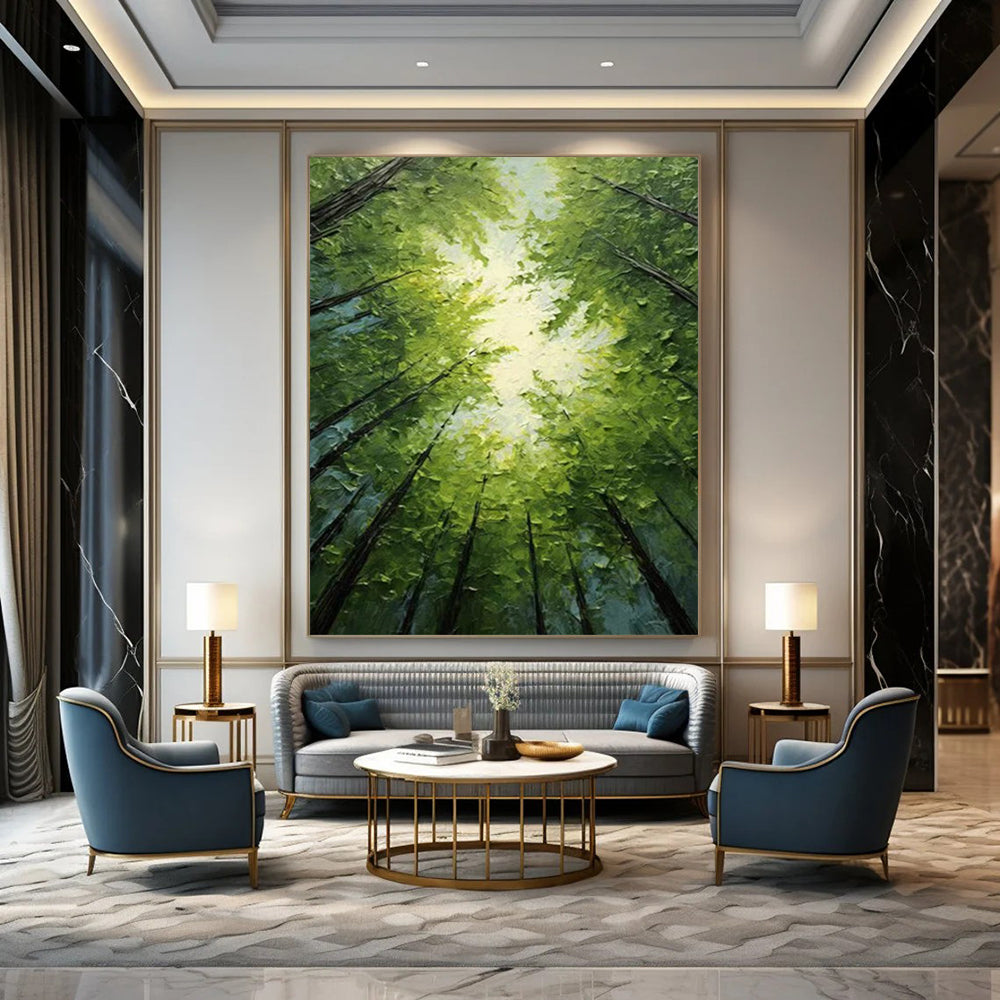 “Green Forest Light - Green, Blue, Yellow Forest Canopy” Painting On Canvas DTP266