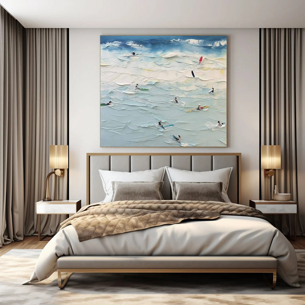 “Textured Surfing Scene” – Impasto - Style Seascape Painting CT1070